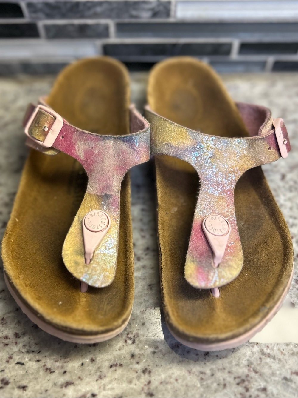 Birkenstock Kids Multicolor Pink Glitter Gizeh Thong Sandals size 12 (30)